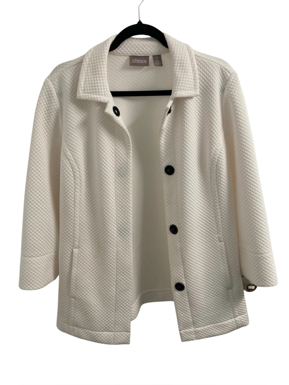 Chico's White Diamond Quilted Blazer Jacket Size 1